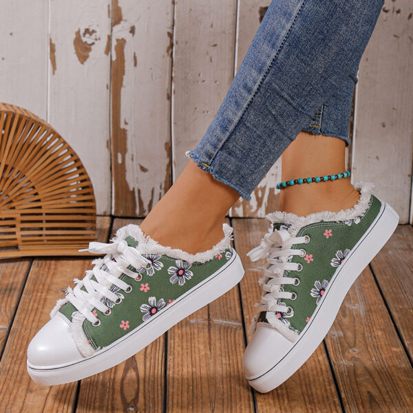 Spring And Autumn New Casual All-match Flat Lace-up Plus Size Low-top Canvas Shoes For Women - Image 2